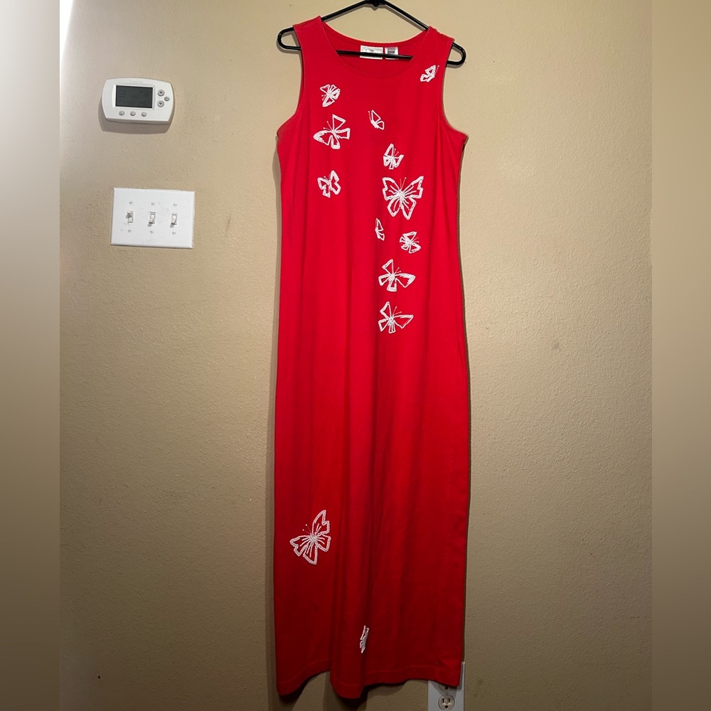 Vintage Susan Bristol Red Maxi Dress with Beaded Butterfly Details